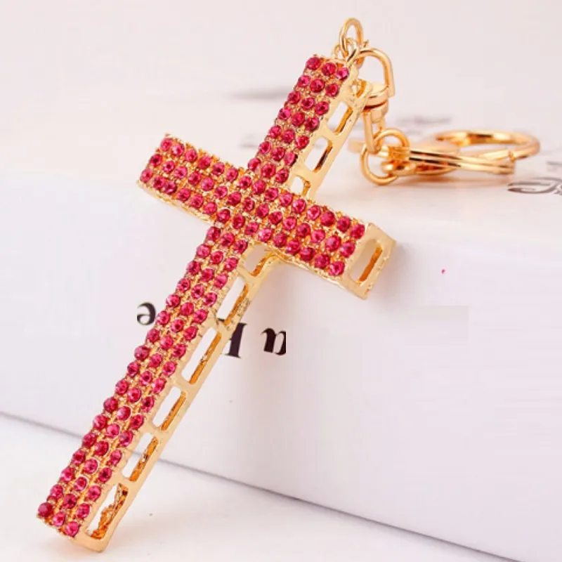 Moda Cruz Chaveiro Metal Chaveiro Rhinestone Cristal Cross Quadro Chaveiro Presente Chaveiro