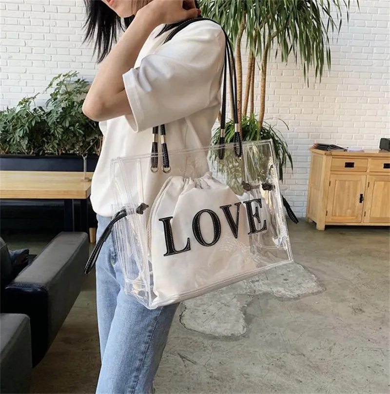 2022 Lvs Purses Handbags Women Bags Tote Large-Capacity Brown Luxury Design Shoulder Bags Wild PU Clear Transparent Bag