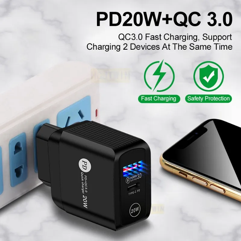 Prix de gros chargeur de type c 20W ue US Ac Quick PD QC3.0 adaptateur de chargeurs muraux pour Iphone 11 12 Pro Max Samsung tablette PC