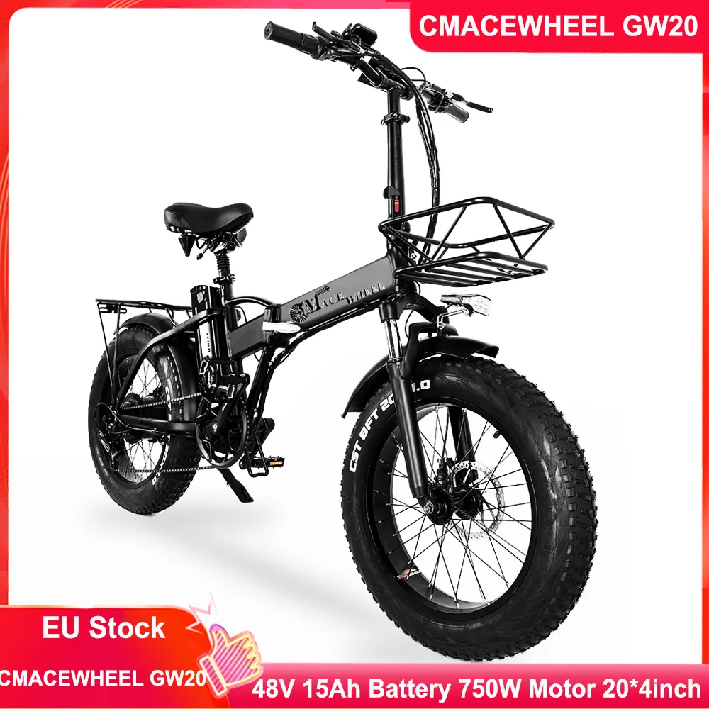 무료 vat eu 스톡 cmacewheel GW20 48V 15Ah 배터리 750W 모터 20 * 4inch 와이드 타이어 접이식 전자 자전거