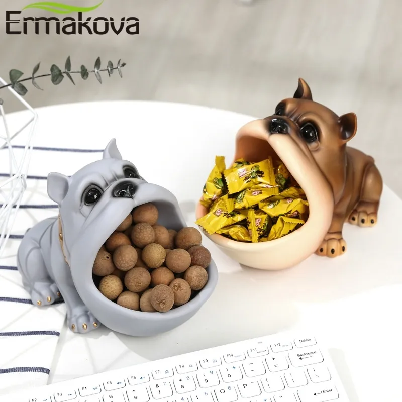 ERMAKOVA Creative Bouledogue Français Boîte De Bonbons Statue Chien Animal Figurine Armoire À Chaussures Clé Boîte De Rangement Salon Décoration De La Maison 210607