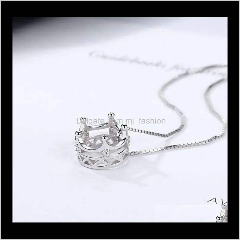  shipping sterling silver diamante hollow charm crystal crown pendant necklace ps0649