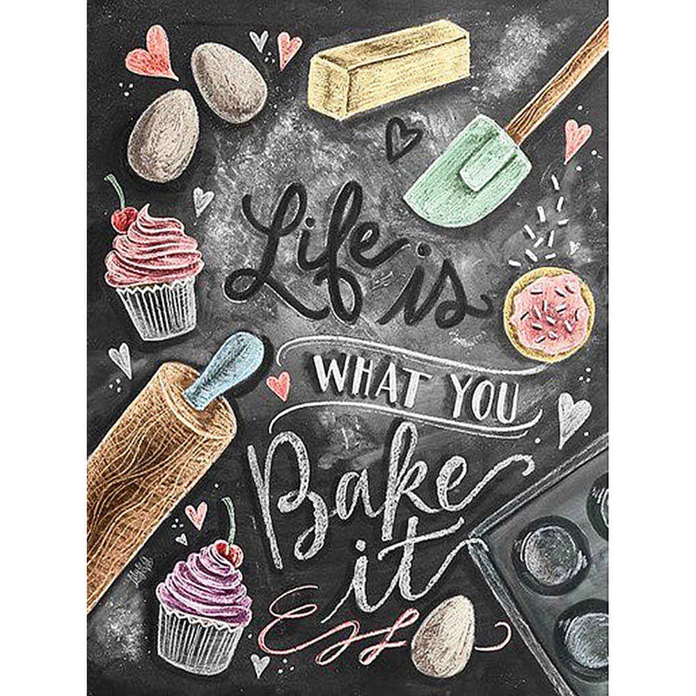 5D DIY diamant schilderij "Life Is What You Bake It" Hand-Craft Vol Plein Strass Diamant Borduurwerk Mozaïek Muur Decor KBL Q0805