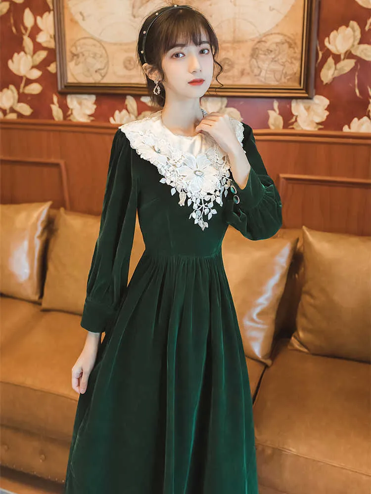 YOSIMI-2020-Spring-Women-Velvet-and-Lace-Mid-calf-Women-Dress-Vintage-Full-Sleeve-Evening-Party