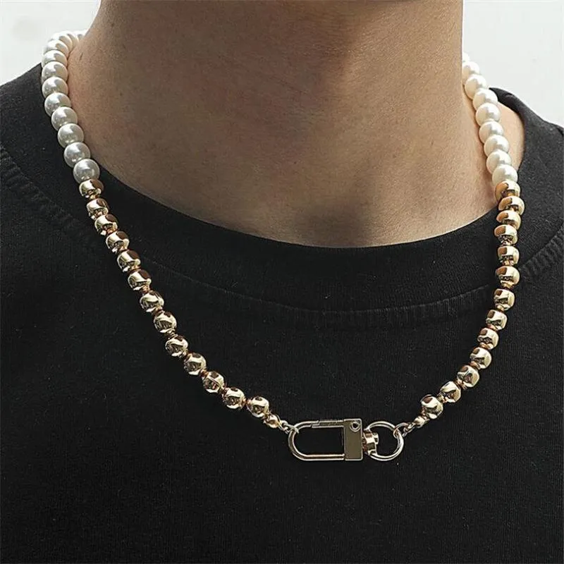 チェーンシンプルな幾何学的なパールネックレス女性男性 Collares スポーツフィットネス銅ビーズチェーンネックレスメンズヒップホップジュエリー