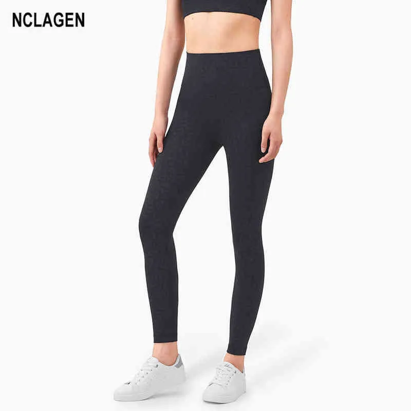 NCLAGEN Leggings Sport Femmes Fitness Élastique Taille Haute Imprimé Léopard GYM Yoga Pantalon Squat Preuve Ventre Contrôle Poches Collants H1221