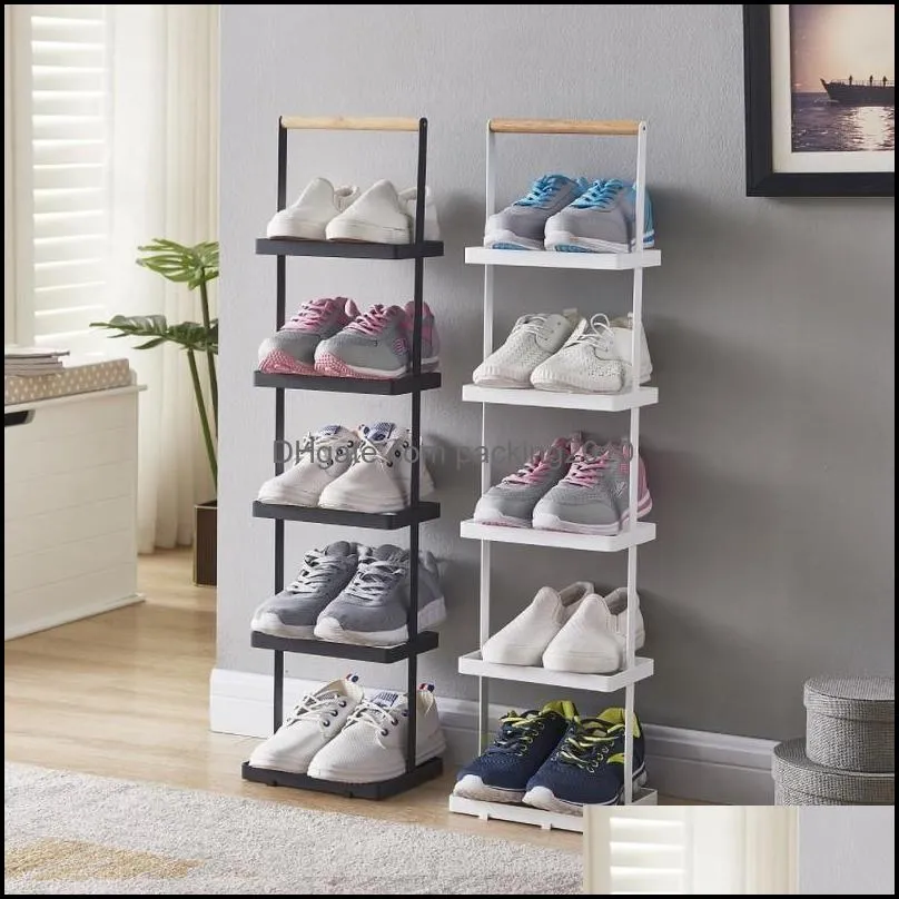 High-end Wrought Iron Shoe Rack Home Creative Shoe Cabinet Storage Rack And Slippers Black And White