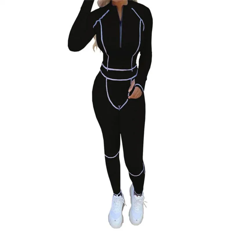Sexy Ribbed Two Piece Set For Women Zipper Long Sleeve Top And High Waist  Glass Marking Pencil Patchwork Tracksuit From Hhepinggee, $23.18