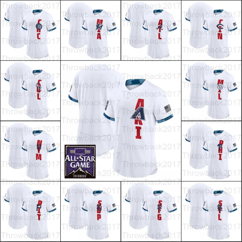 Camiseta de béisbol personalizada 2021 All Star Game White Flexbase, bordado de doble costura, camisetas para hombres y mujeres para jóvenes