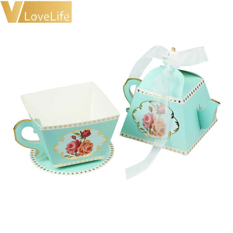 50Pcs Gift Wrap Tea Party Decorations Tea Cup Teapot Wedding Favor Candy Box Baby Shower Decoration Birthday Party Supplies 211014