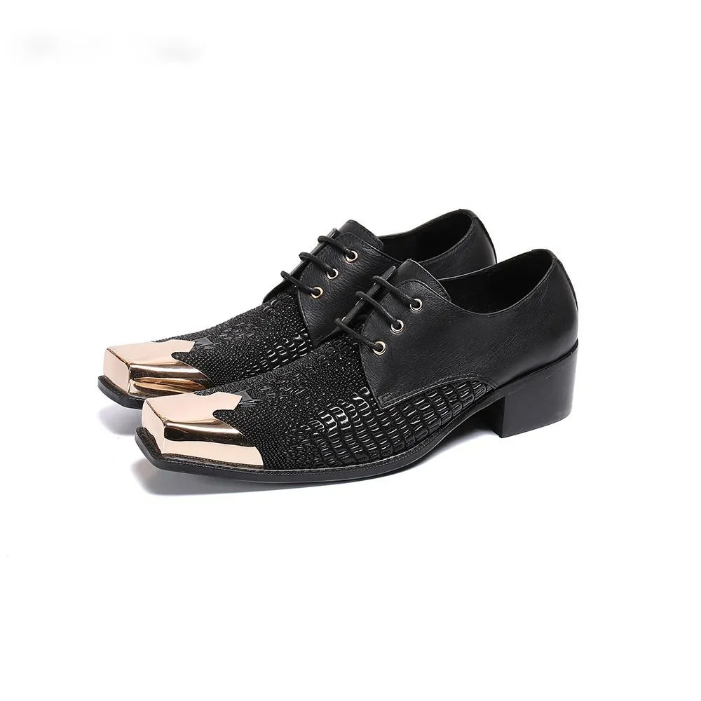 Men Dress Shoes Men Square Toe Black Genuine Leather Shoes Men Business Shoes zapatos hombre, Big Sizes