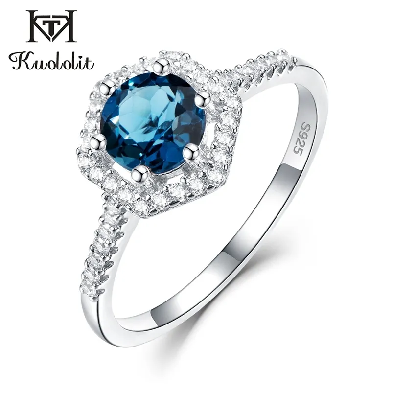 Natürliche London Blue Topas Edelstein Ringe für Frauen 925 Sterling Silber Stein Ring Verlobungsgeschenke Edlen Schmuck 210706