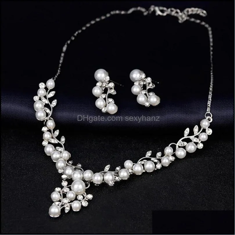 Earrings & Necklace Imitation Pearl Short Jewelry Set Prom Party Accessory