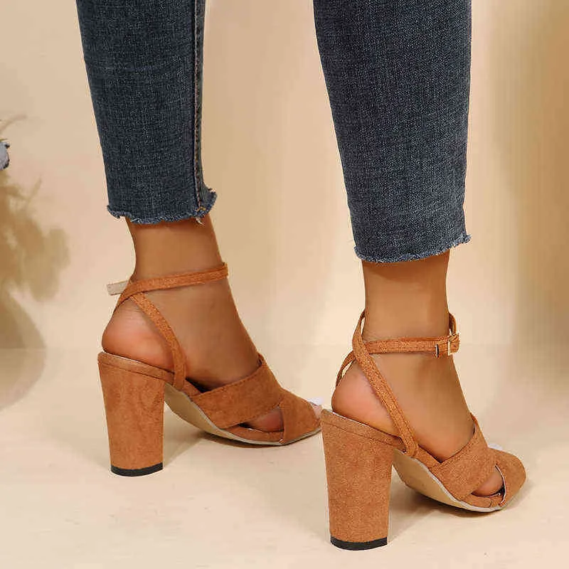 Sandals 9.5cm High Heels Thick Heel Buckle Women Summer New Fish Mouth Shoes Large Size 36 43 Womens 220310 From 27 66 DHgate