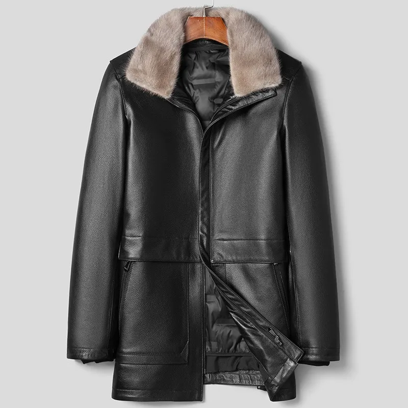 Hommes Veste D'hiver Col De Fourrure De Vison Blanc Duvet De Canard Parkas Neige Manteaux Imperméable Coupe-Vent Chaud Épaississement Fermeture Éclair Noir Vestes plus la taille