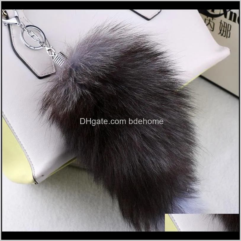 cute keychain fox tail pendants keychain 30cm fur pom pom key chain bag key ring car key holder best gift jewelry