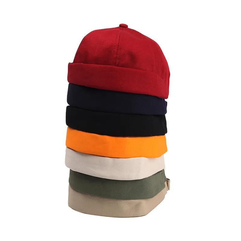 Kvinnor Mäns Beanie Cap Solid Bomull Loop Melon Kepsar Man Kvinna Streetwear Hip Hop Beanies Hat Svart Gul Röd