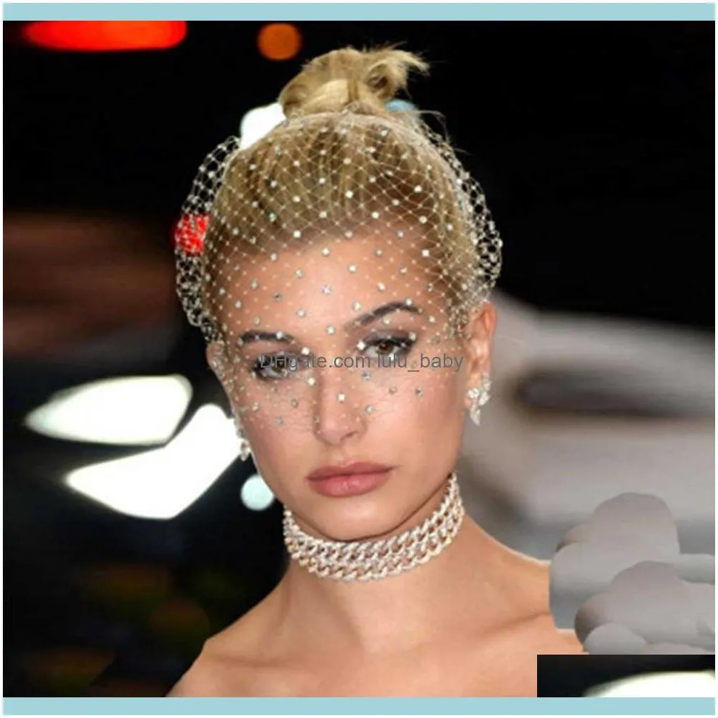 Vintage Handmade Birdcage Veil Pearls Headband Hoop Wedding Jewelry for Women Rhinestone Headpiece Hairbands Accessory