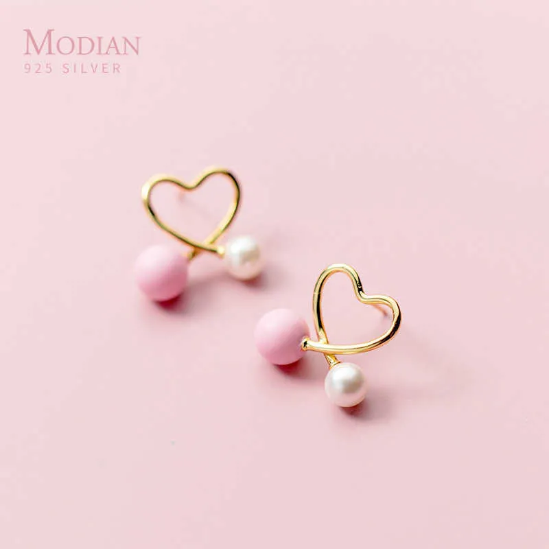 100% 925 Sterling Silver Exquisite Hearts Balls Stud Örhängen för Kvinnor Mode Fina Smycken 210707