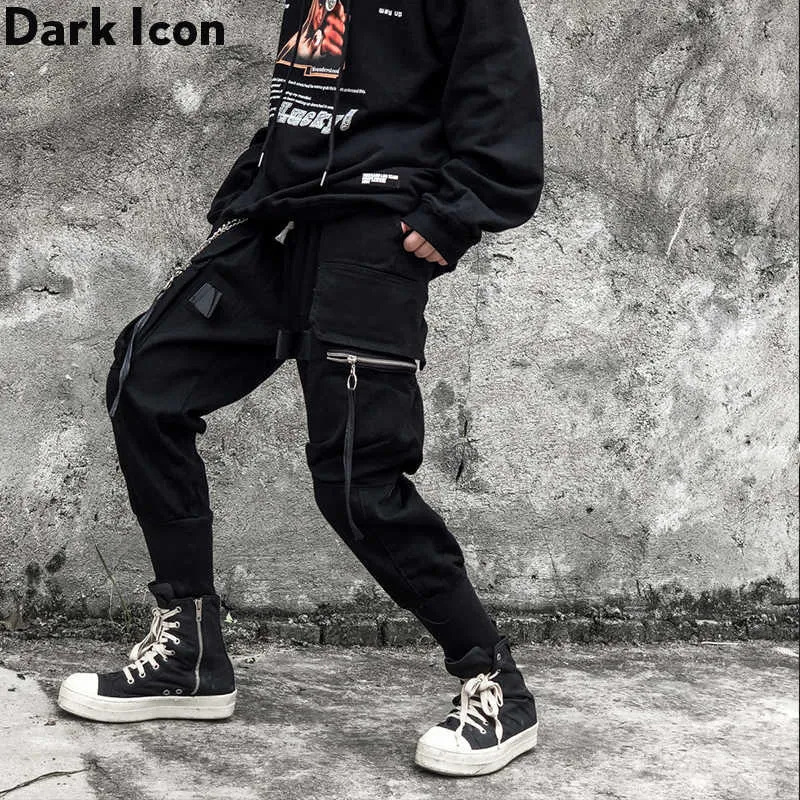 Mens Hip Hop Cargo Pants With Side Zipper Pockets Street Fashion
