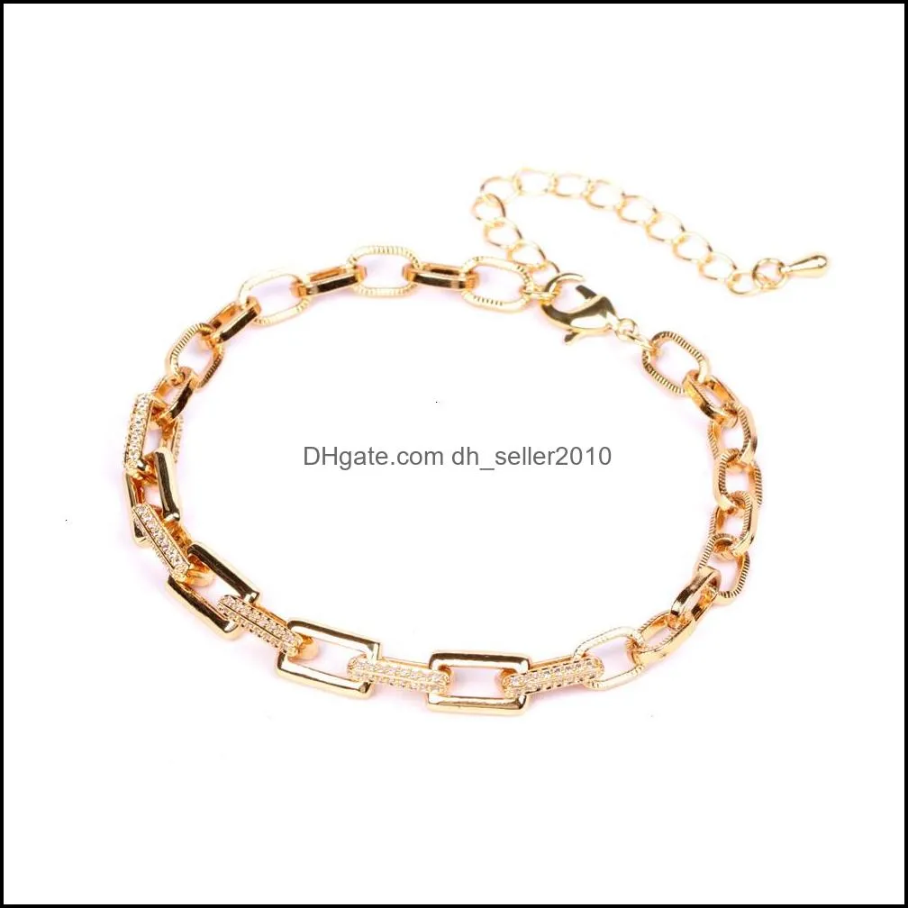 2021 New Style Copper Plated 18k Gold Personalized Men`s and Women`s Hip Hop Diamond Cuba Ins Trendy Chain Bracelet