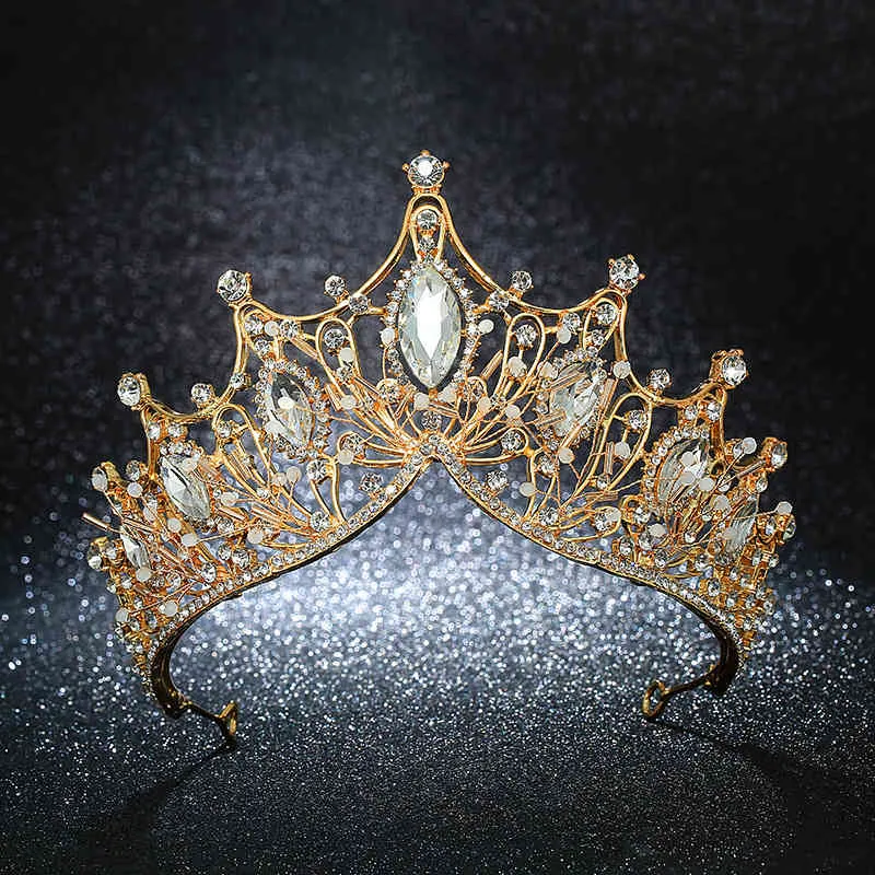 Kmvexo خمر الملكة الأميرة تاج كبير الزفاف الديكور مجوهرات الشعر الحلي للنساء الذهب كريستال تيارا ميسيان
