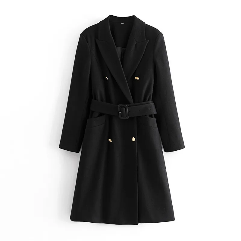 BLSQR Hiver Casual Veste Solide Mode Femmes Laine Trench Coat Office Wear Dames Causal Long Manteau Tops d'extérieur 210430