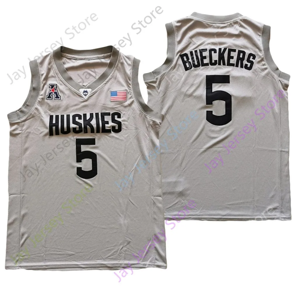 2021 New NCAA College Connecticut UConn Huskies Jersey 5 Paige Bueckers Gray Size S-3XL