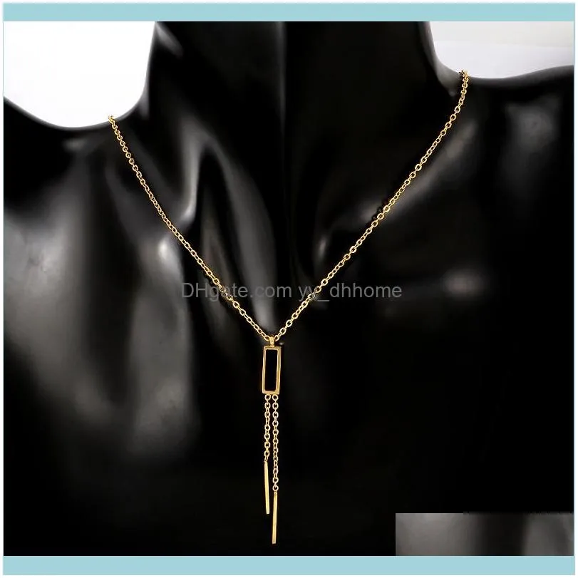 Chains Long Tassel Pendant Chain Necklace Gold Color Square Charm Statement For Party Jewelry Bijoux Femme