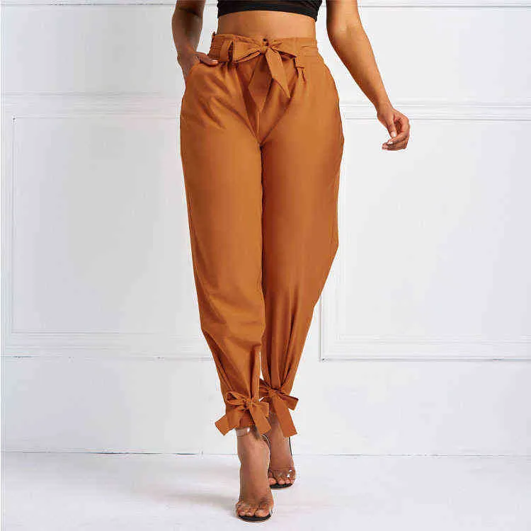 Pantaloni Harem estivi da donna con cintura in vita e papillon Pantaloni solidi da donna Moda casual per ragazze di mezzo Abbigliamento da strada 211124