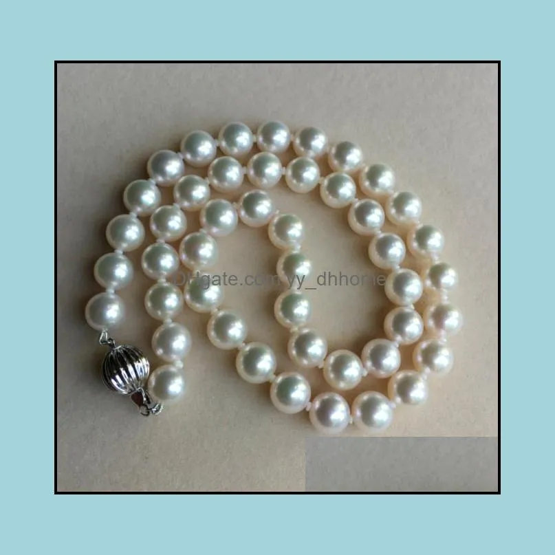 9-10mm White Natural Pearl Beaded Necklace 19inch Bridal Jewelry Gift Choker