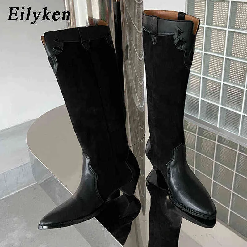 通販安い エイリーケンニューウェスタンカウボーイ女性ミッドカーフニーハイブーツファッションセクシーな尖ったつま先チャンキーウェッジハイヒールパーティーシューズ女性 激安価格 Vtech Computer Com