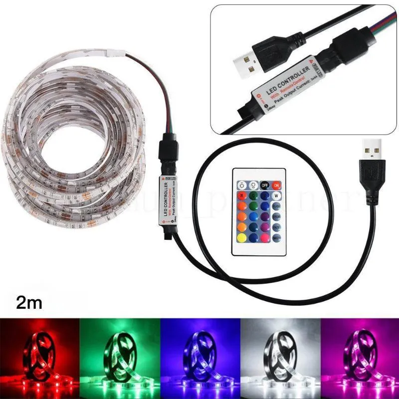 스트립 라이트 50-200cm USB TV 백 램프 색상 변경 원격 제어 장식 스트립 LED
