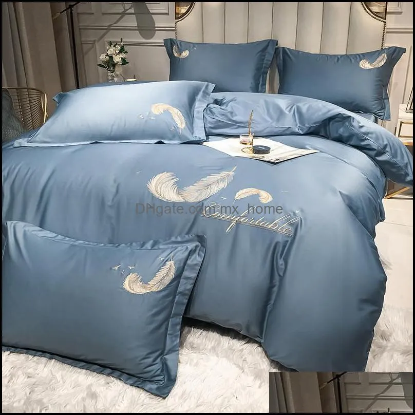 Bedding Sets 2021 Product Pure Cotton Solid Color Nordic Style Set Four-Piece High-End Embroidered Bed