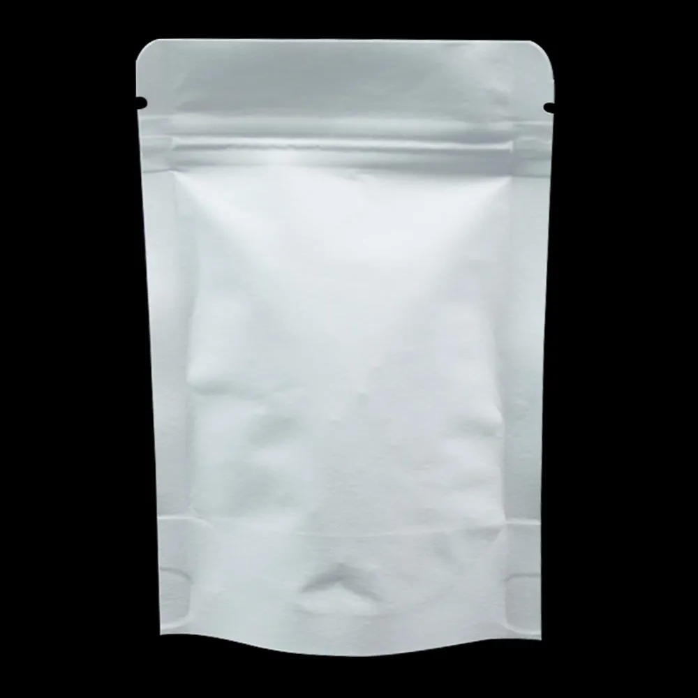 Storlek 150*240mm 500st vit färg Kraftpapperspåse Stand Up Packaging Bag för fritidsmatförpackningssnack/godis/te