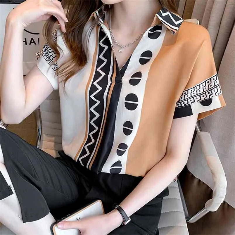 Fashion Retro Dots lapel Womens shirt est summer Womans short Sleeve Shirt Tops ladies tops button up 210507