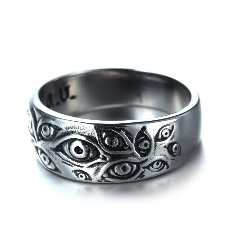 Urok Punk Rzeźbione Oczy Męskie Pierścień Biżuteria Biżuteria Hip Hop Rock Moda Unisex Kobiety Mężczyzna Party Metal Rings Akcesoria Klaster