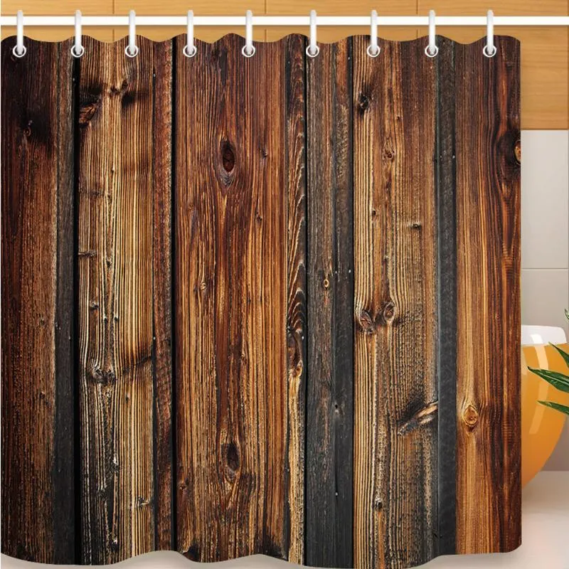 Shower Curtains Curtain With Hooks Polyester Washable Waterproof El Rustic Wood Bathroom Supplies Eco-friendly 3D Print Fabric Vintage