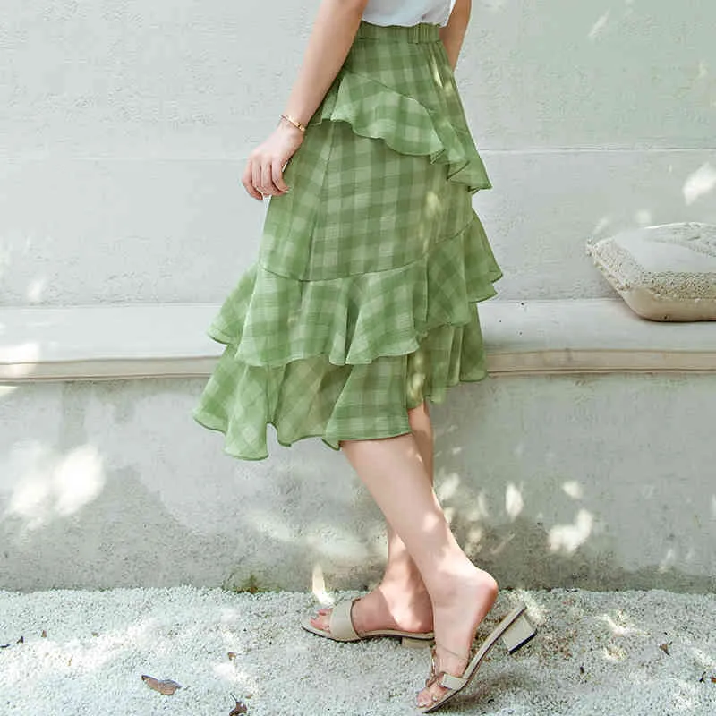 Chiffon pleated plaid skirt sale