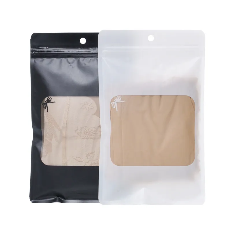 1000 pcs / lote simples saco de plástico composto com janela meias de seda sacola de embalagem de gelo manga de gelo bolsa de embalagem de manga zíper Bloqueio sacos 14cmx23cm