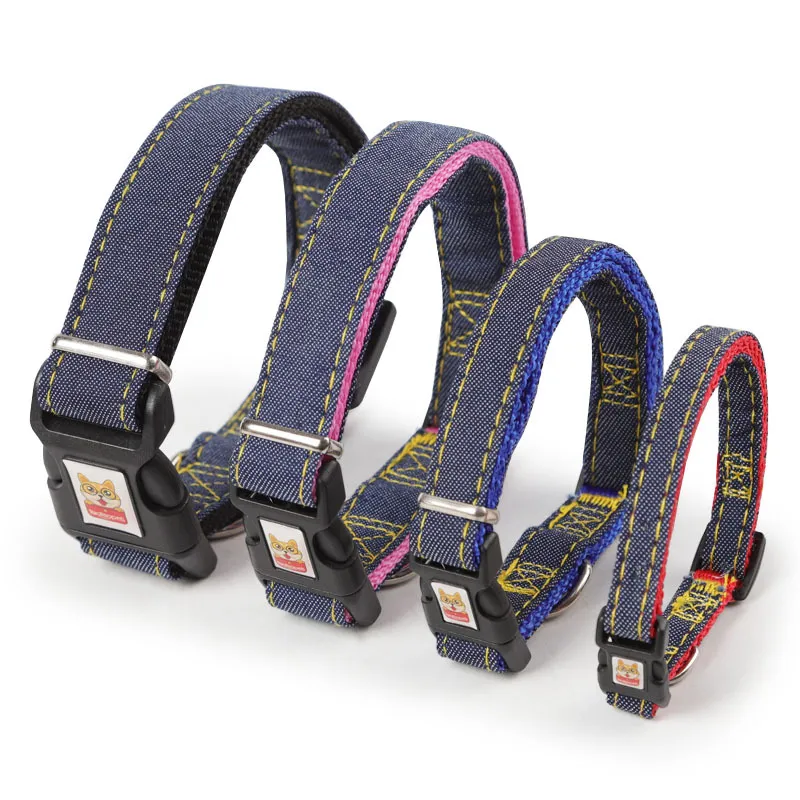 Denim Nylon Dog Collar Justerbar Hållbar tung tunga små medelstora hundar perfekt för att gå med träning m blå