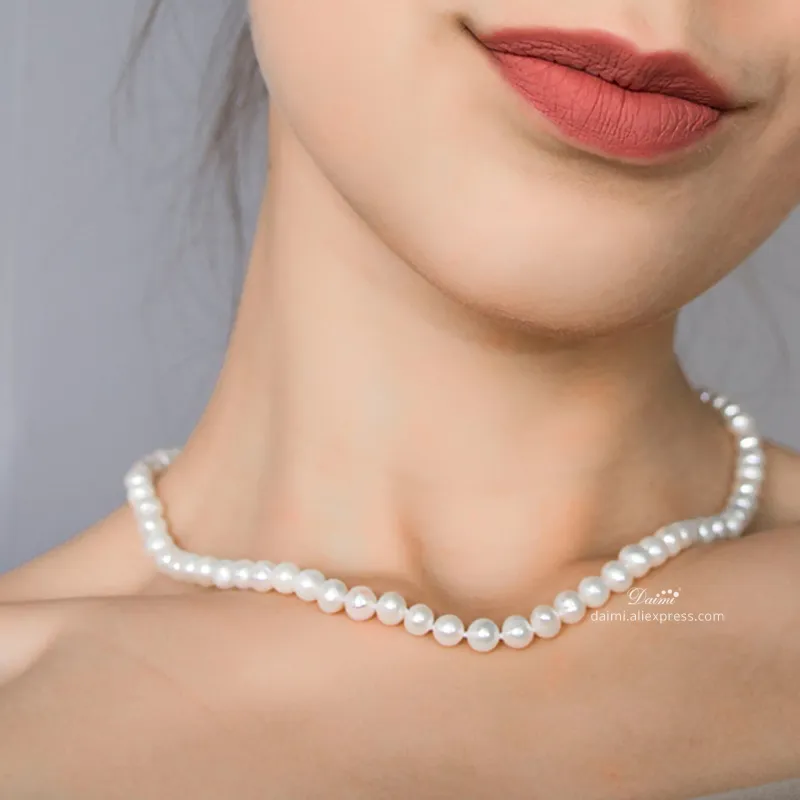 Daimi 6-7mm Natural Freshwater Pearl White Single Necklace para mujer gargantilla