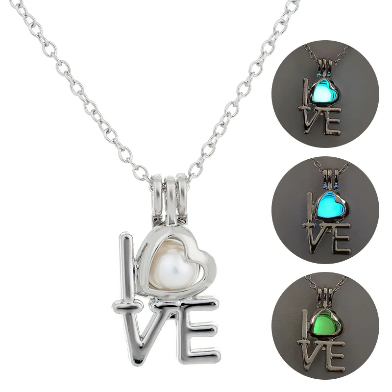 Glow in the Dark Pendant Necklace Love Heart Women Necklaces Luminous Stone Jewelry Accessories