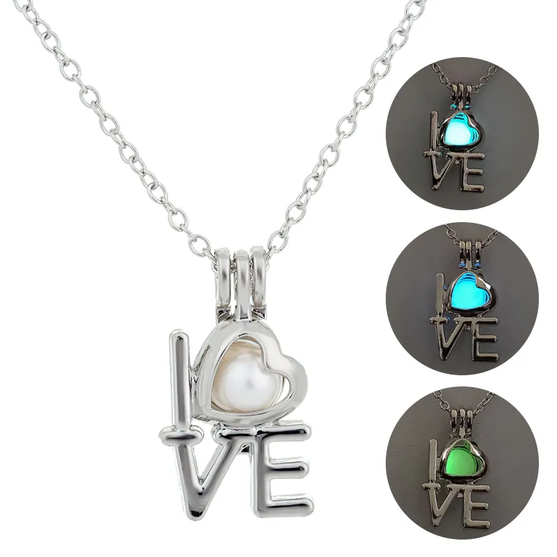 Collar con colgante que brilla en la oscuridad, collares con corazón de amor para mujer, accesorios de joyería de piedra luminosa