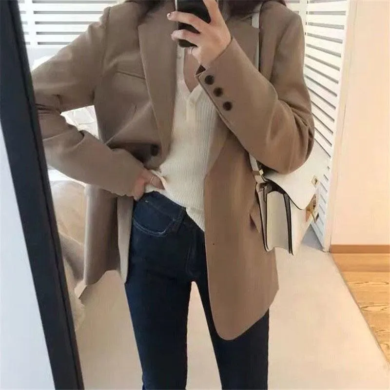 Spring And Autumn Korean Version Of The Chic Small Blazer Female British Style Long Loose Casual Suit Jacket Women's Suits & Blazers