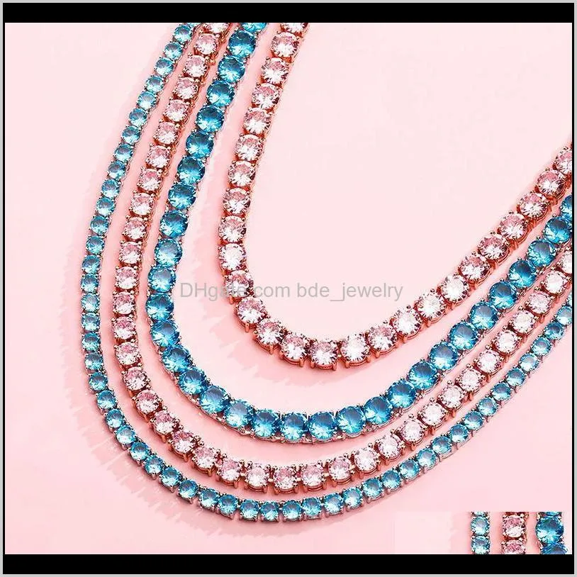 Tennis, Graduated Necklaces & Pendants Jewelry3/4/5/6Mm Hip Hop Bling Iced Out Pink Blue Cz Stone Tennis Chain Chokers Necklace For Women Men