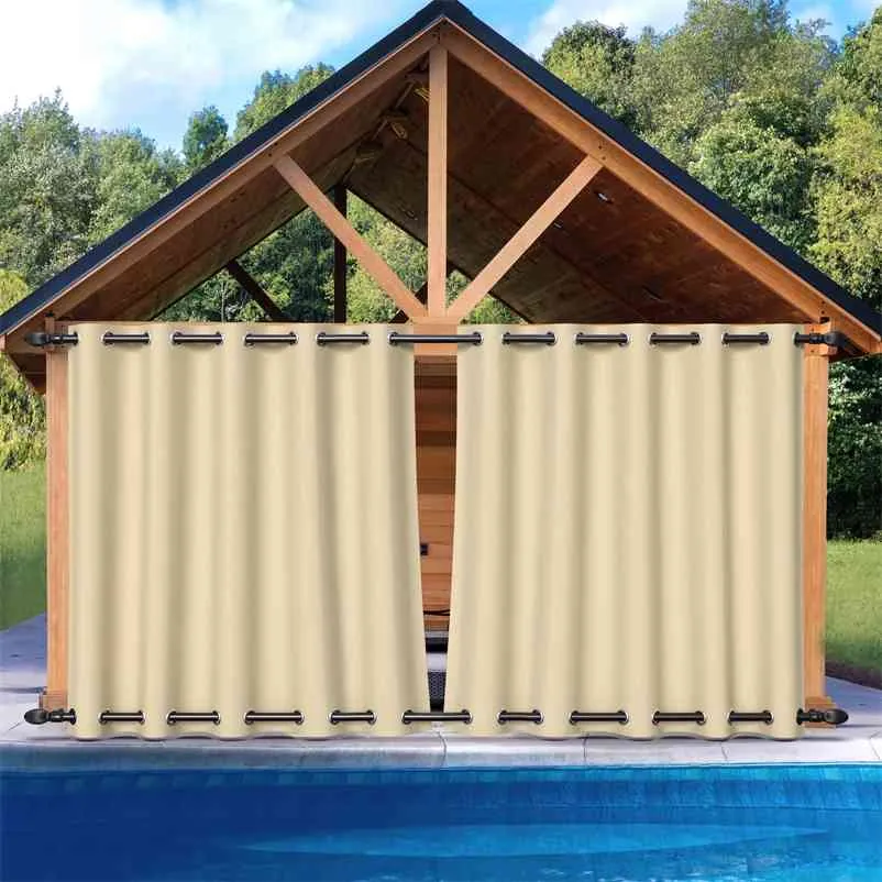 Outdoor-Vorhang, wasserdicht und wärmeisoliert, doppelte Ösen (oben und unten), winddichter Terrassenvorhang, schützt die Privatsphäre 210913