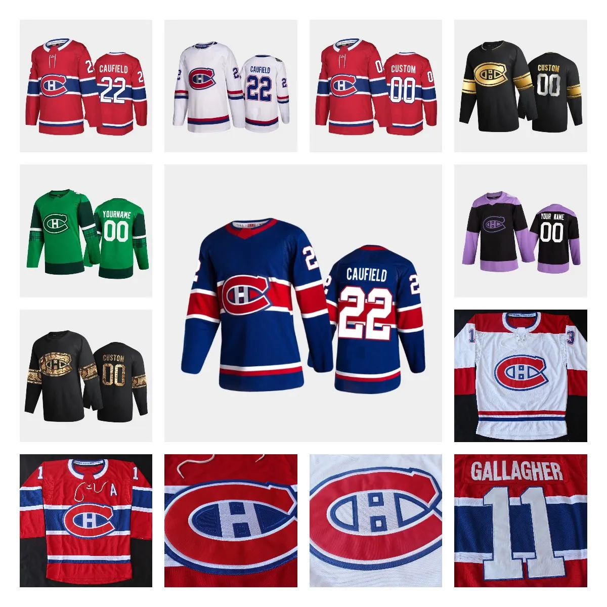 Custom Montréal Canadiens 22 Cole Caufield Jersey Nick Suzuki Carey
