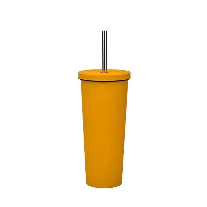 Double Deck Stainless Steel Straw Mug Vacuum Outdoors 304 Thermos Cup Colorful Fashion With Lid High Capacity Water Tumbler 33 25mg B3