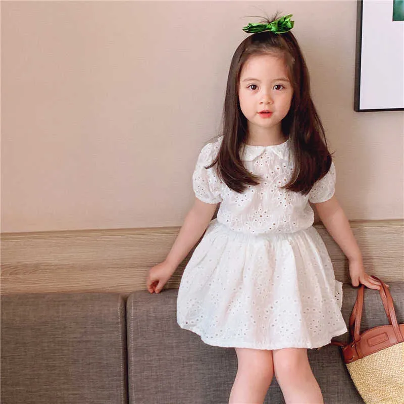 Summer baby girls cute lace clothes set children short sleeve blouses and tutu skirts 2pcs suits little princess outfits 210615